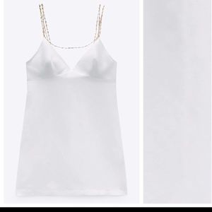 NWT Zara White Linen Jewel Strap Mini Dress Size S